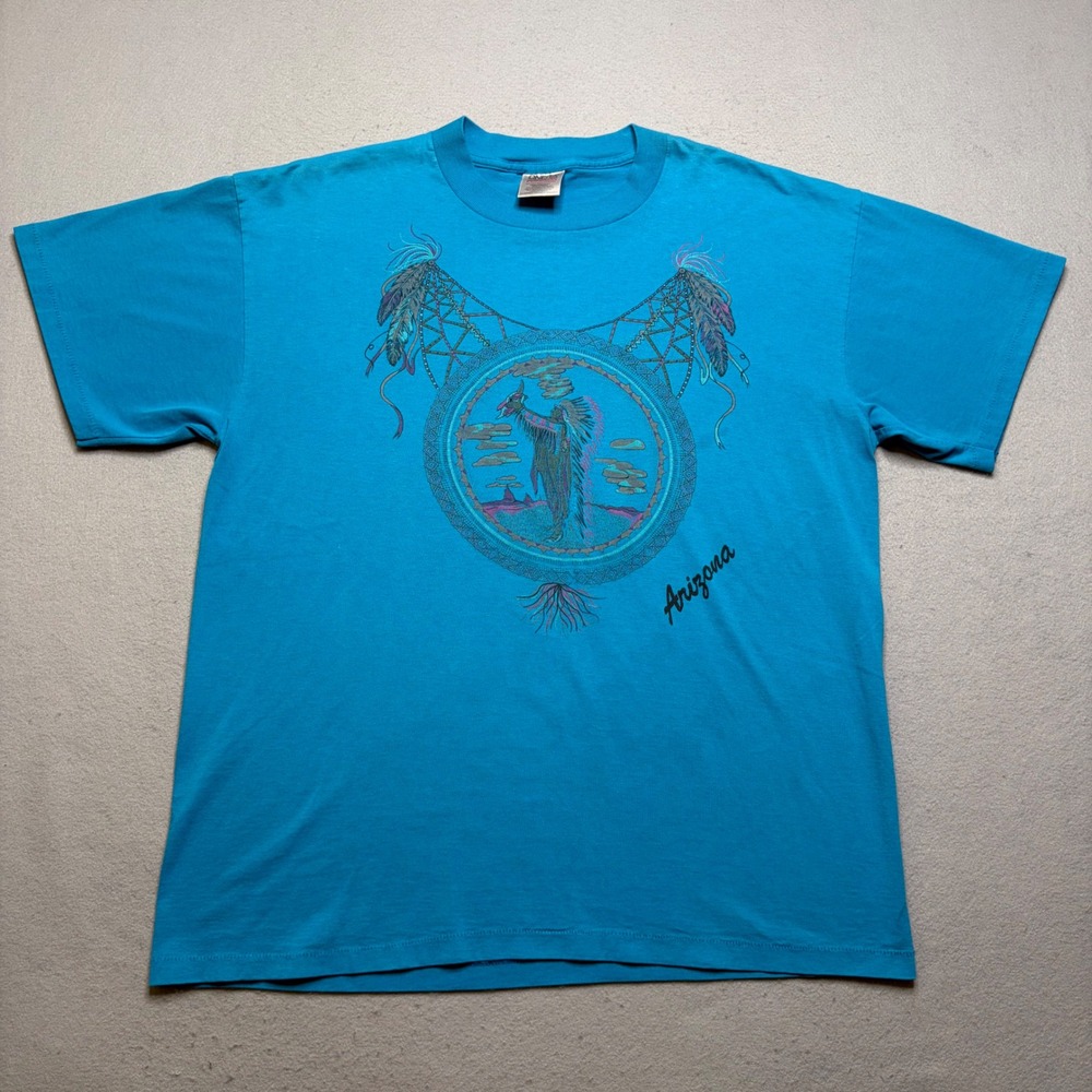 Oneita‎ T-Shirt Mens XL Blue Arizona Native American Vintage 90s Single Stitch